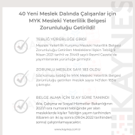 40 Yeni Meslek Dalında Çalışanlar için MYK Mesleki Yeterlilik Belge Zorunluluğu Getirildi - Galeri Görseli