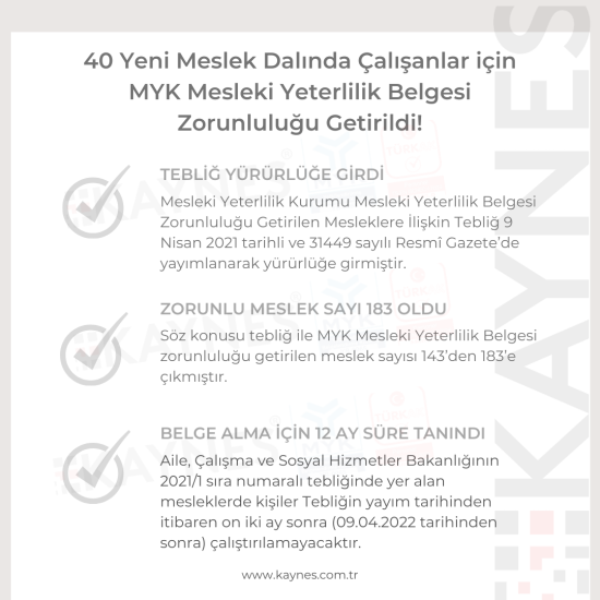 40 Yeni Meslek Dalında Çalışanlar için MYK Mesleki Yeterlilik Belge Zorunluluğu Getirildi Kapak Görseli